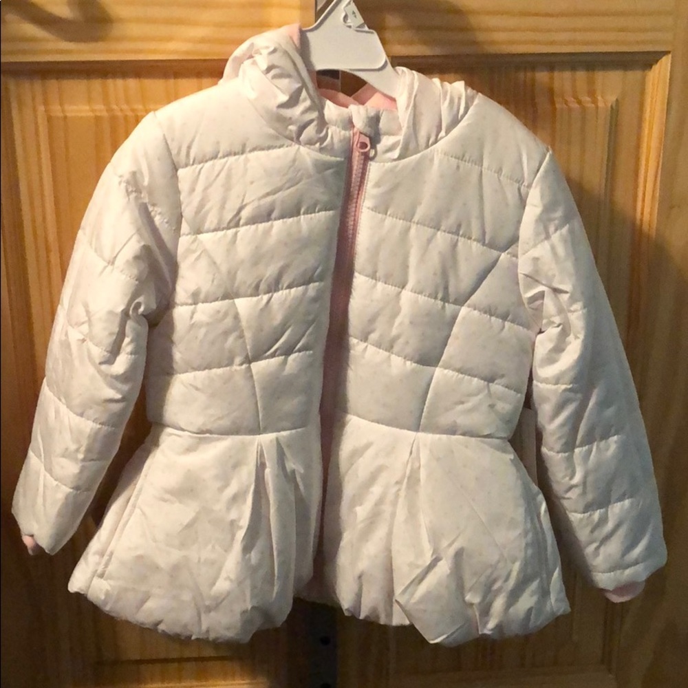 White and Pink Dot Bubble Jacket with Hood